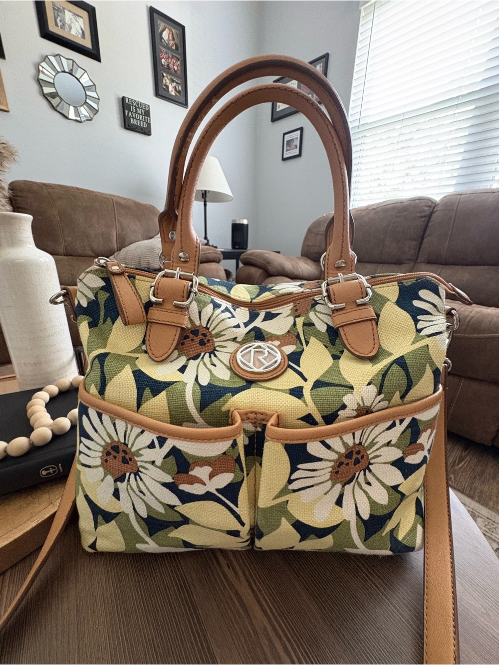 Floral Canvas Satchel with Tan Trim by Relic by Fossil